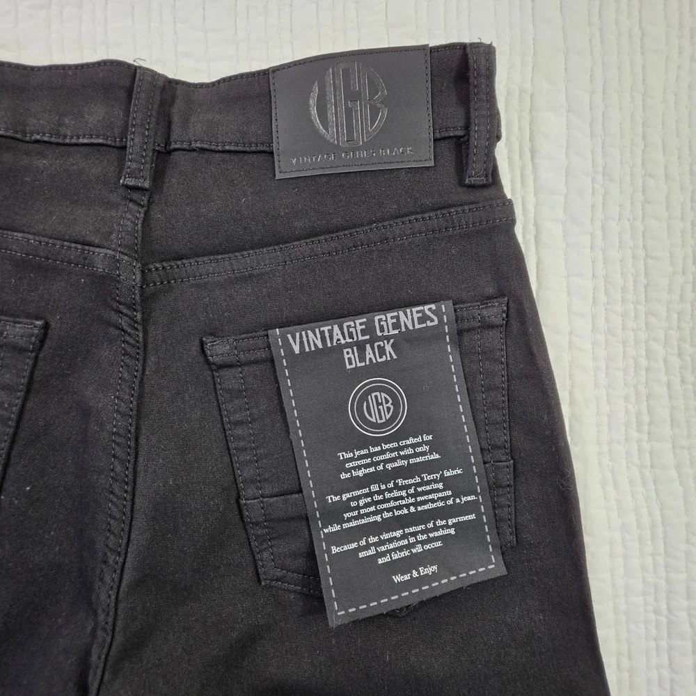 VGB Vintage Genes Black Mens 28x30 Slim Fit French Terry Stretch Denim Jeans